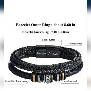 Black Leather Bracelet with Silver Accents 8.5" In Case